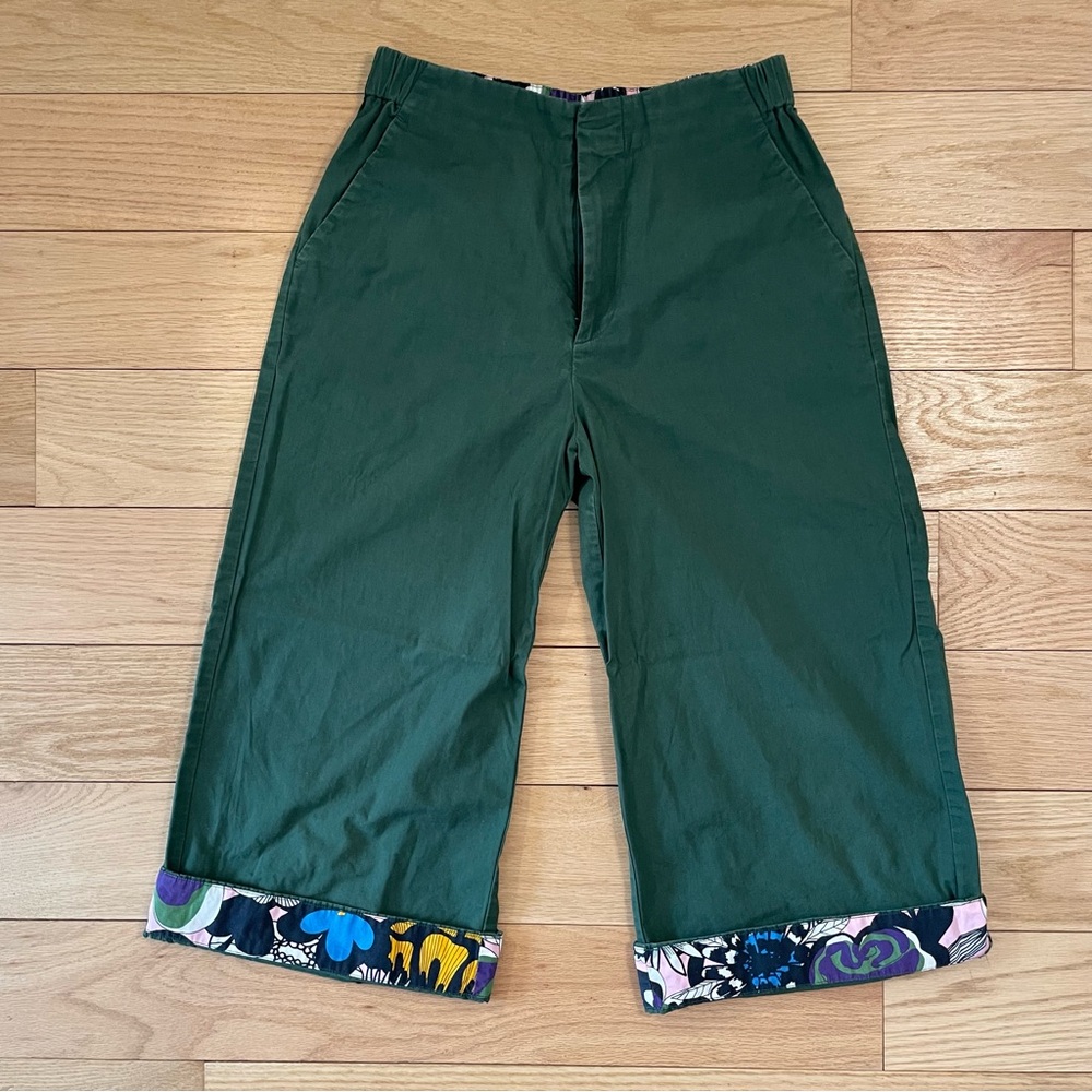 Marimekko x Uniqlo wide leg pants w/ patterned cuffs